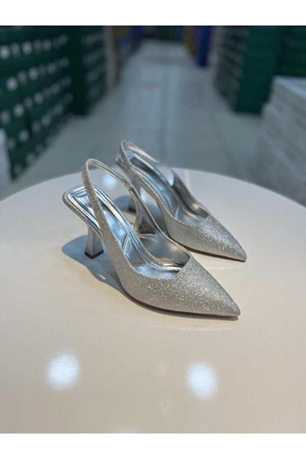 Serrace Silvery Material Open Back Women's Heeled Shoes
