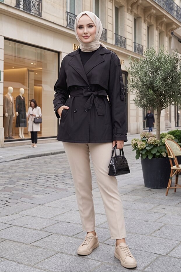 Nehar Windbreaker Lined Trench Coat 1621 - Black