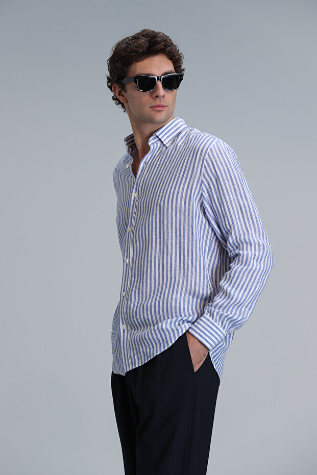 New Erkek Basic Gömlek Regular Fit Mavi - 3
