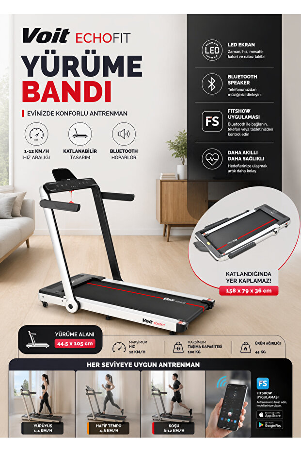 Voit ECHO FIT KATLANABİLİR KOLAY KURULUM KOŞU BANDI(81 İLDE TEKNİK SERVİS HİZMETİ)