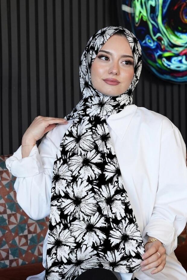 شال ناعم أبيض بنمط أنيق قطن - 1
