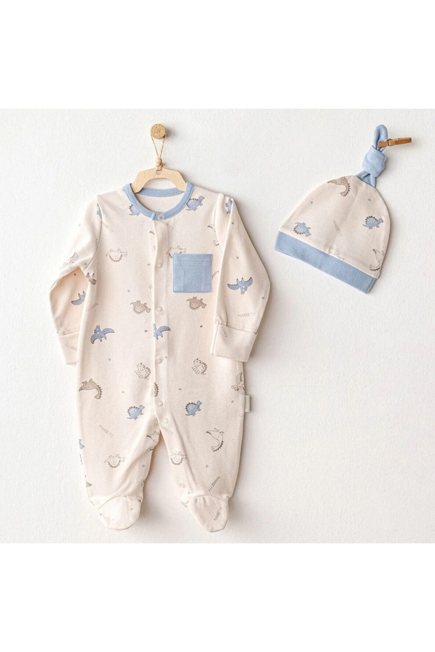 Ac25919 Romper Hat Set Dino Baby Jumpsuit Suit Beige