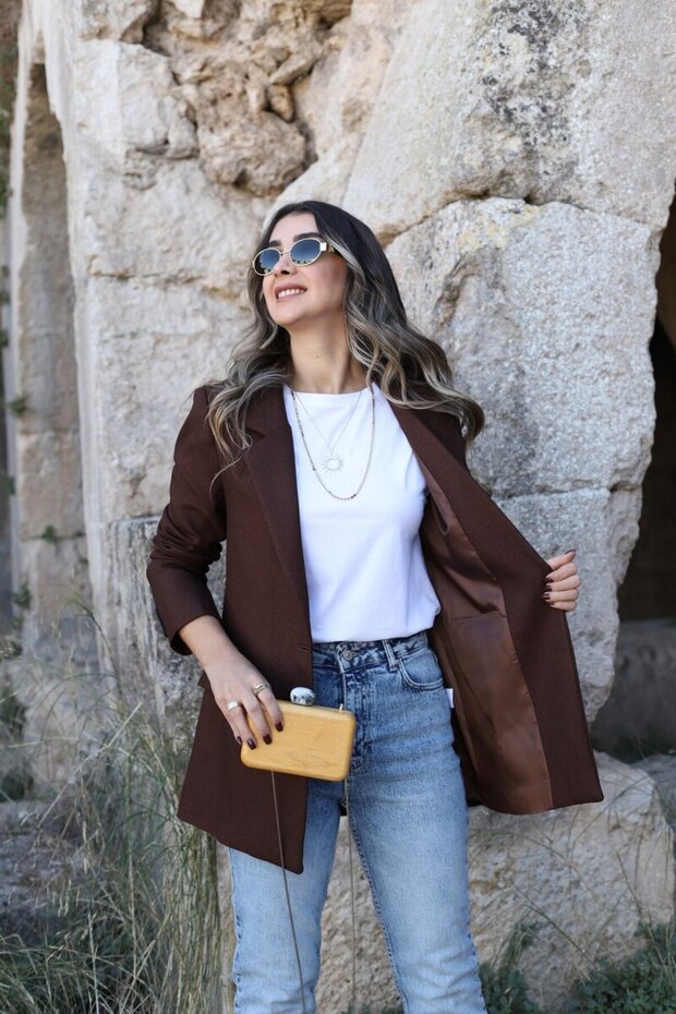 Dark Brown Wool Effect Blazer