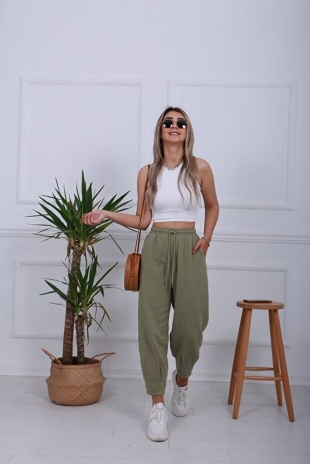 Khaki Natural Linen Trousers