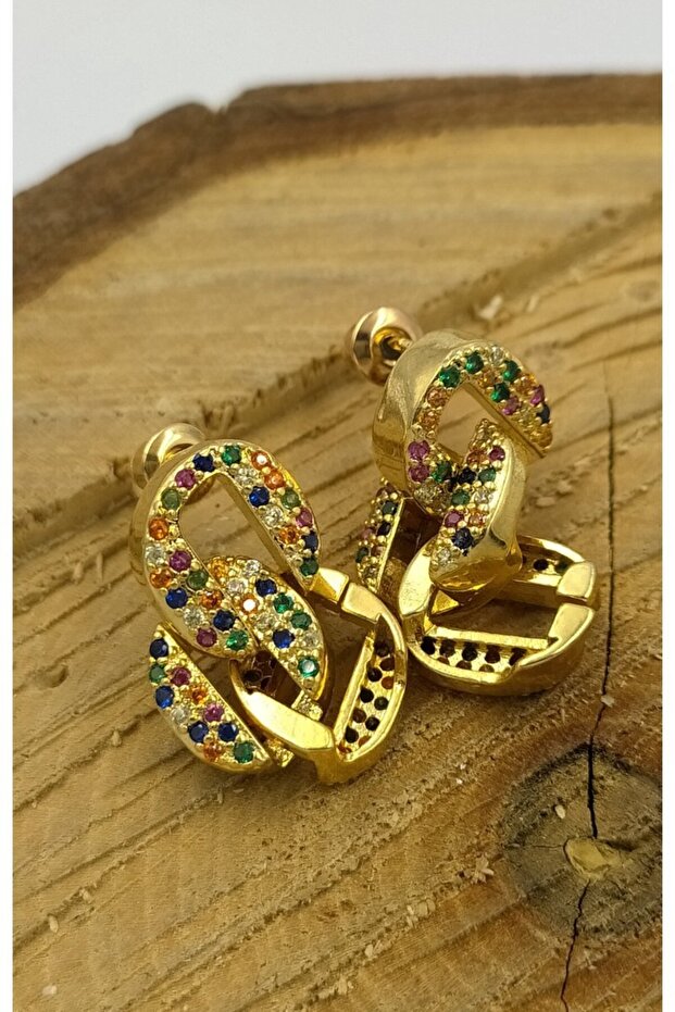 Gold Colored Figured Steel Earrings