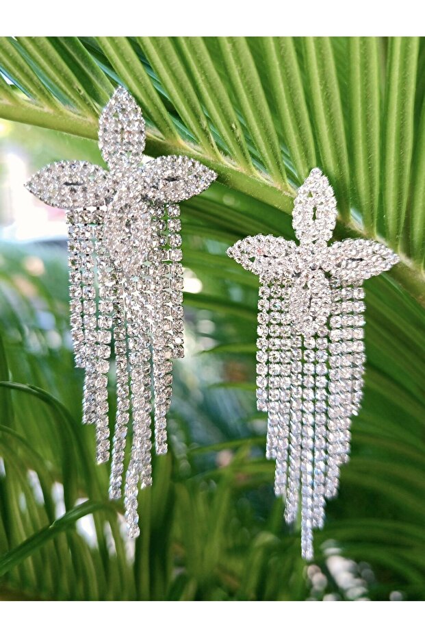 Silver Color Zircon Stone Luxury Evening Dress Earrings
