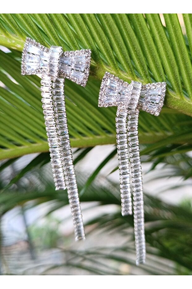 Silver Color Zircon Stone Luxury Evening Dress Earrings