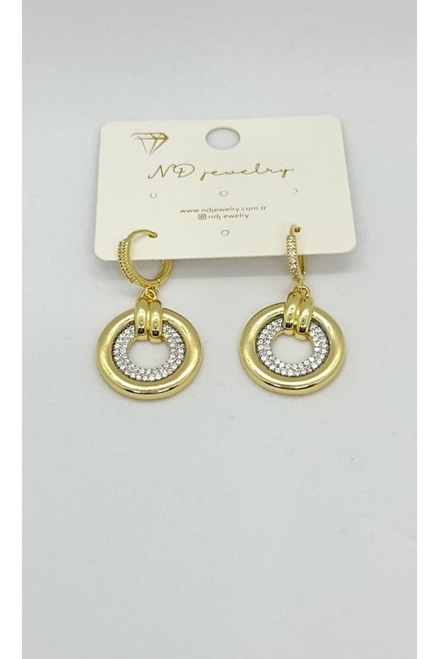 Double Hoop Stone Detailed Earrings – Golden Shine