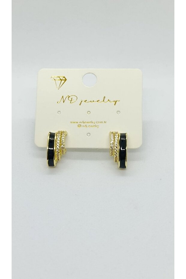 Black Luxe Shine – Black Stone Gold Mini Hoop Earrings