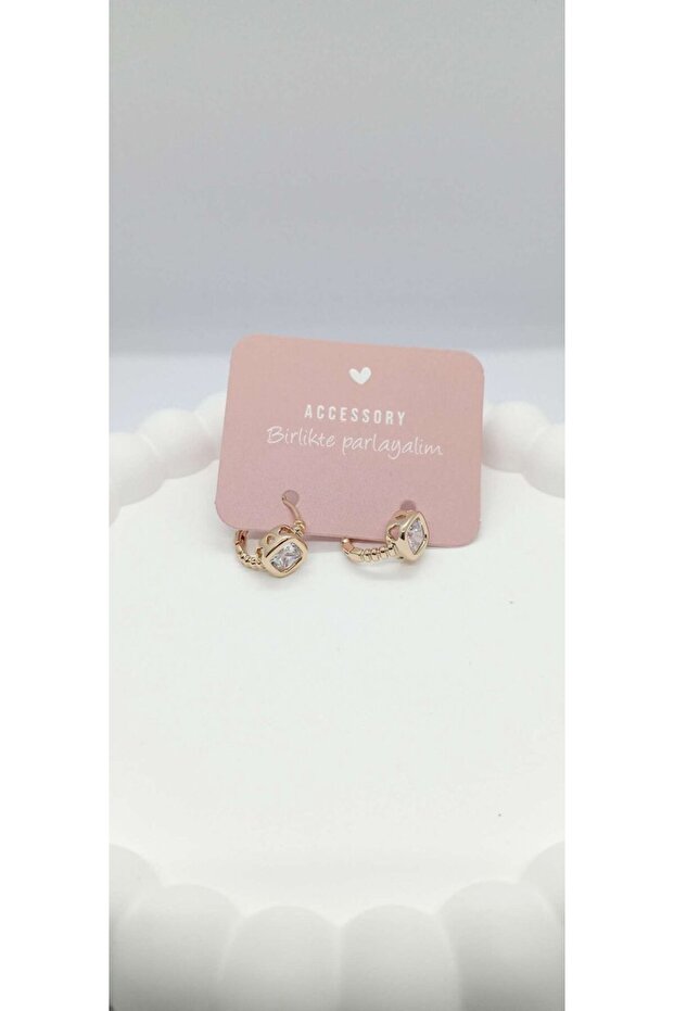 Gold rose color baguette stone mini hoop earrings