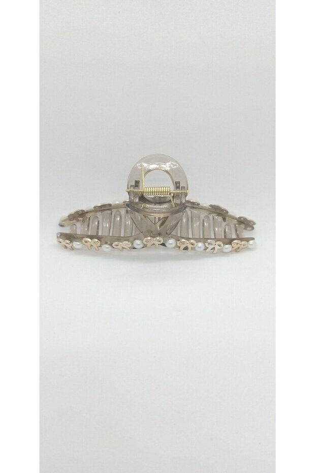 Pearl and Gold Detailed Transparent Latch Buckle