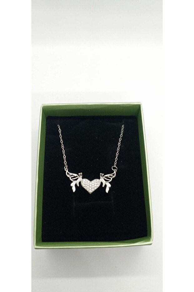 Silver Color Heart-Wing Crunchy Necklace