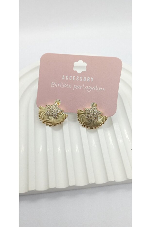 Gold Color Stone Star Fan Earrings