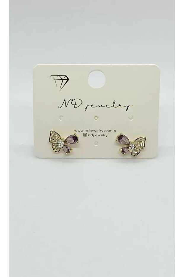 Purple Stone Butterfly Gold Mini Earrings