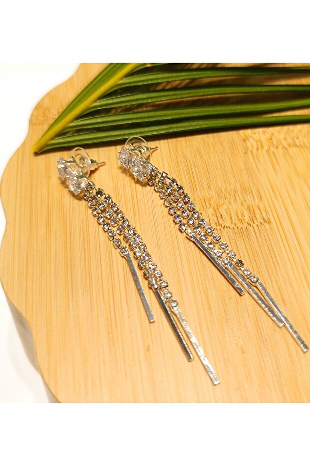 Luxury Silver Color Stone Evening Dress Earrings