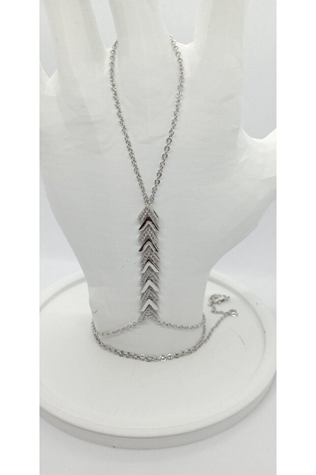 Silver color stone detailed fishbone figured shahmeran