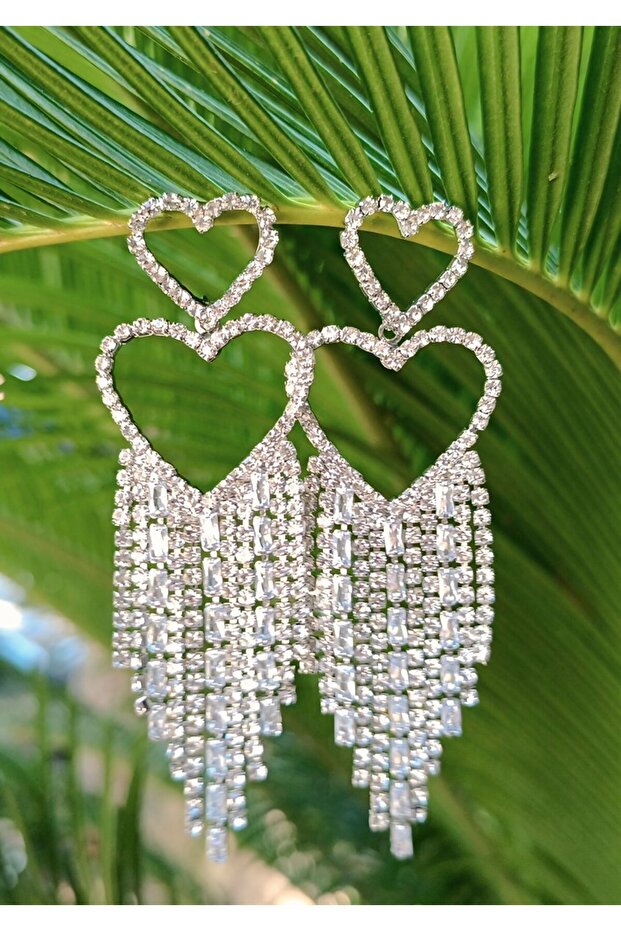 Silver Color Zircon Stone Luxury Evening Dress Earrings