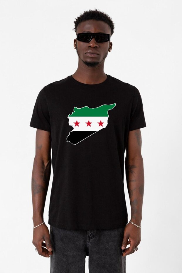 تيشيرت رجالي أسود بعلم سوريا الجديد