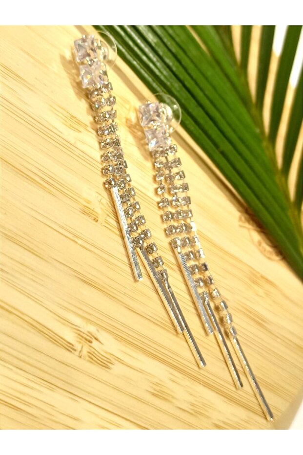 Luxury Silver Color Stone Evening Dress Earrings