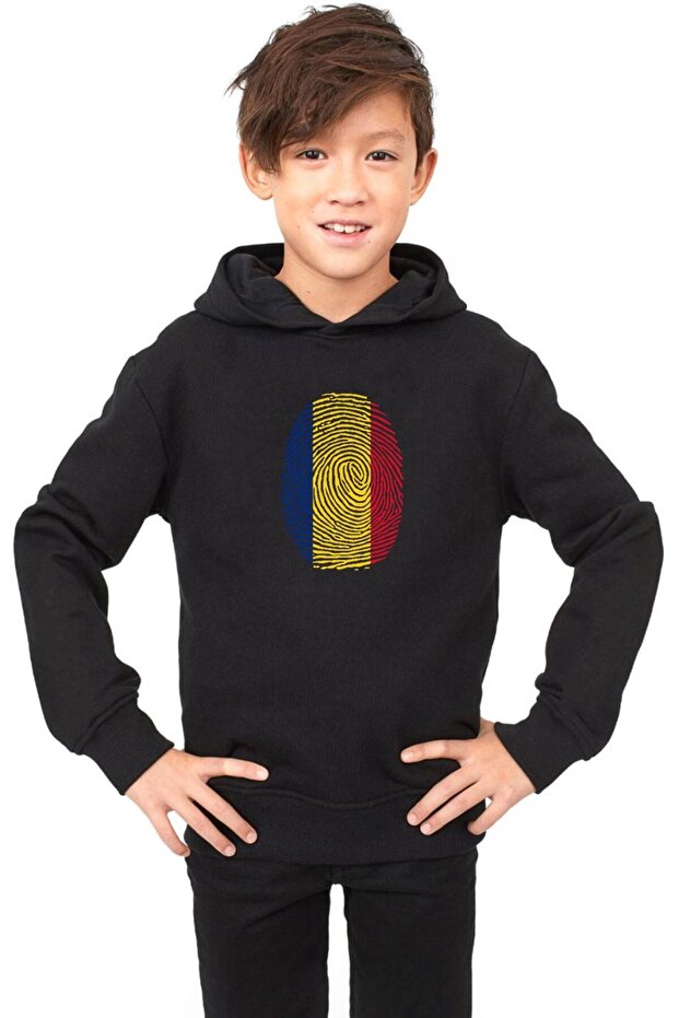 Romania Fingerprint Black Kids 3Ip Hoodie