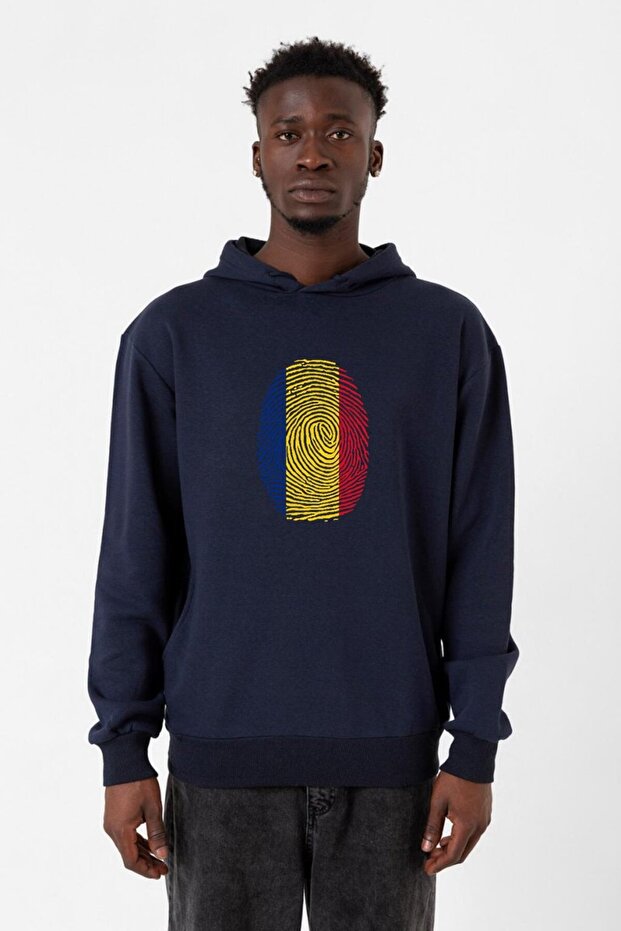 Romania Fingerprint Navy Blue Men's 3Ip Hoodie