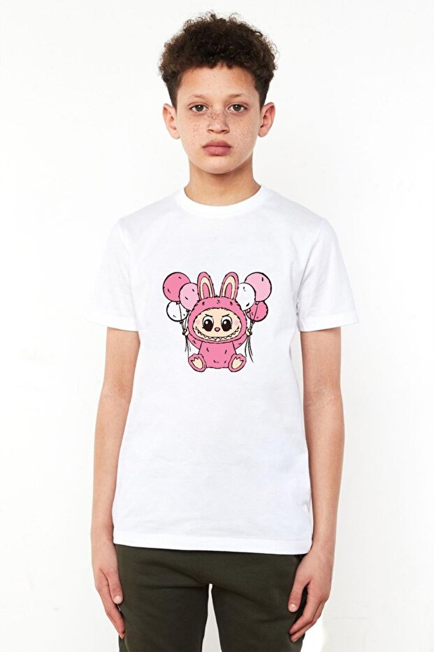 Labubu Cute White Children's Bicycle T-Shirt