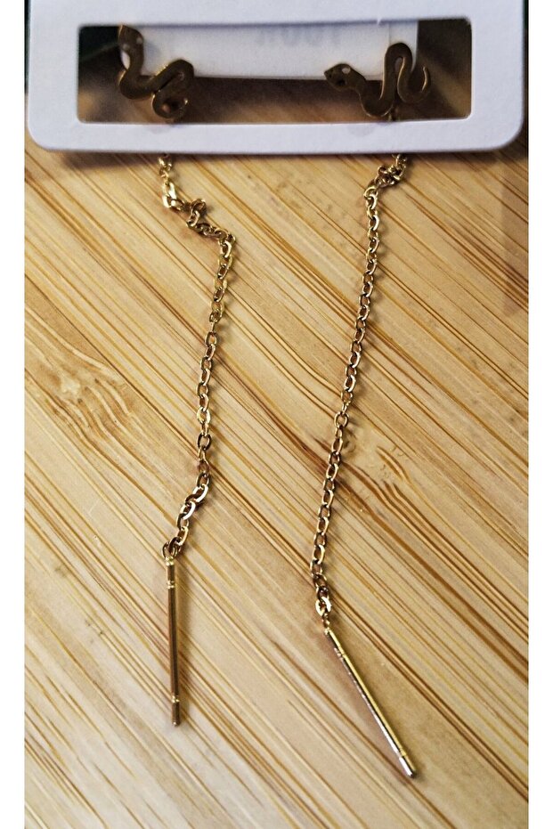 Gold Color Metallic Snake Figured Dangle Earrings