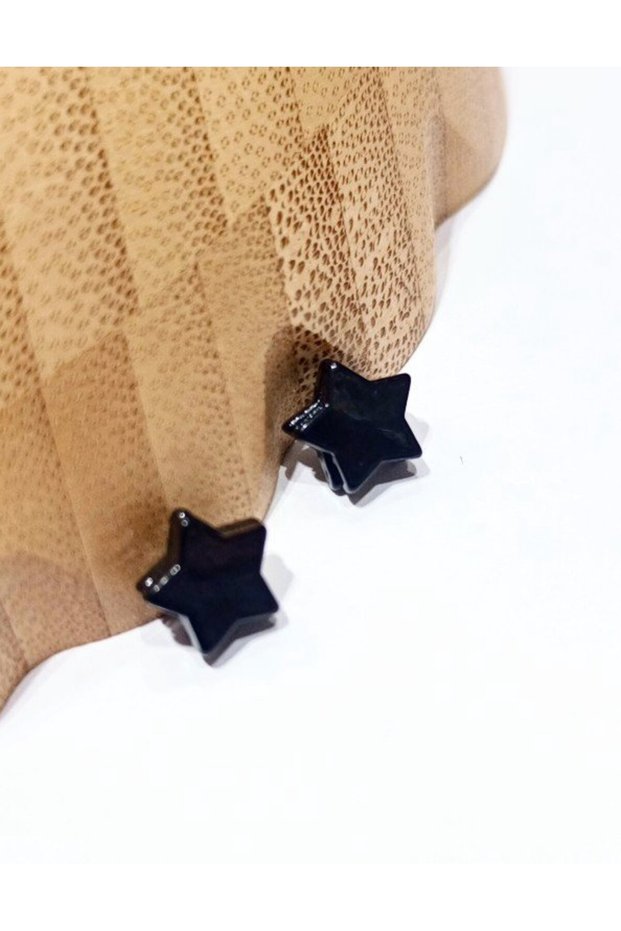 Steel Black Figured Unisex Earrings
