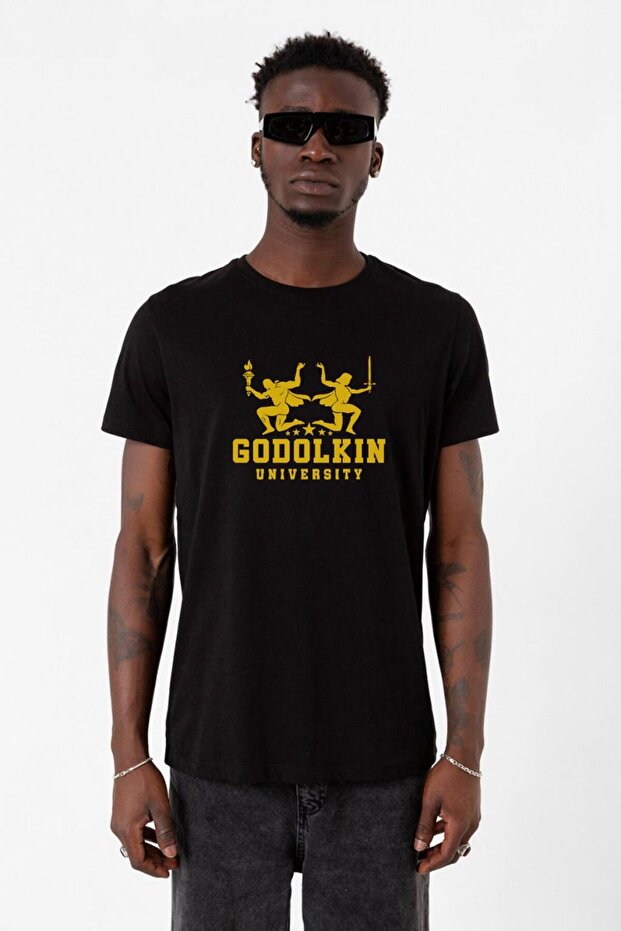 تيشيرت رجالي أسود بشعار جامعة Gen V Godolkin
