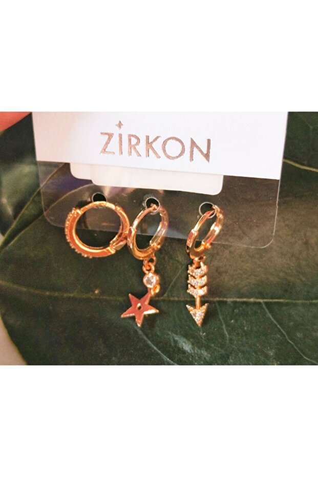 Gold Color Luxury Showy Figured Triple Earrings