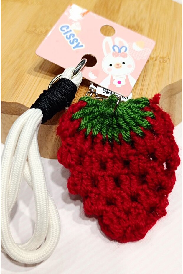 Knitted Strawberry Patterned Flashy Keychain