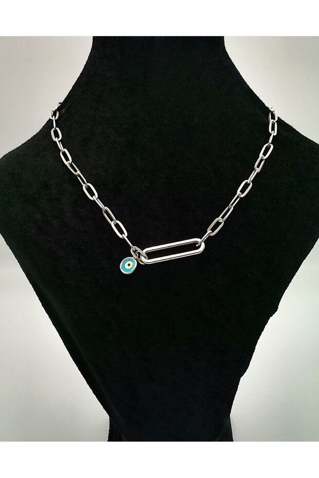 Figured Silver Chain Evil Eye Bead Necklace