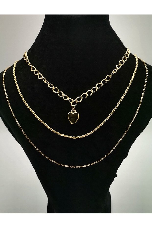 Triple Yellow Color Chain Figured Luxury Tarnish-Resistant Necklace