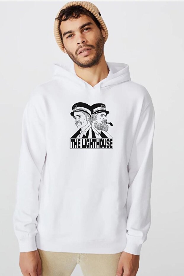 سويت شيرت بقلنسوة للرجال من The Lighthouse Baseball باللون الأبيض