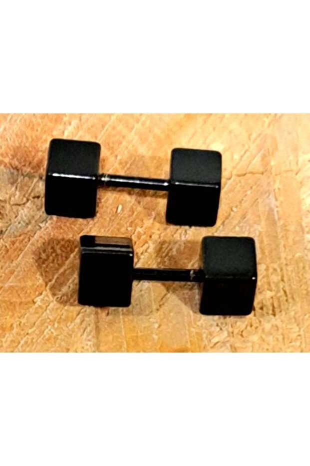 Steel Cube Black Color Double Unisex Earrings