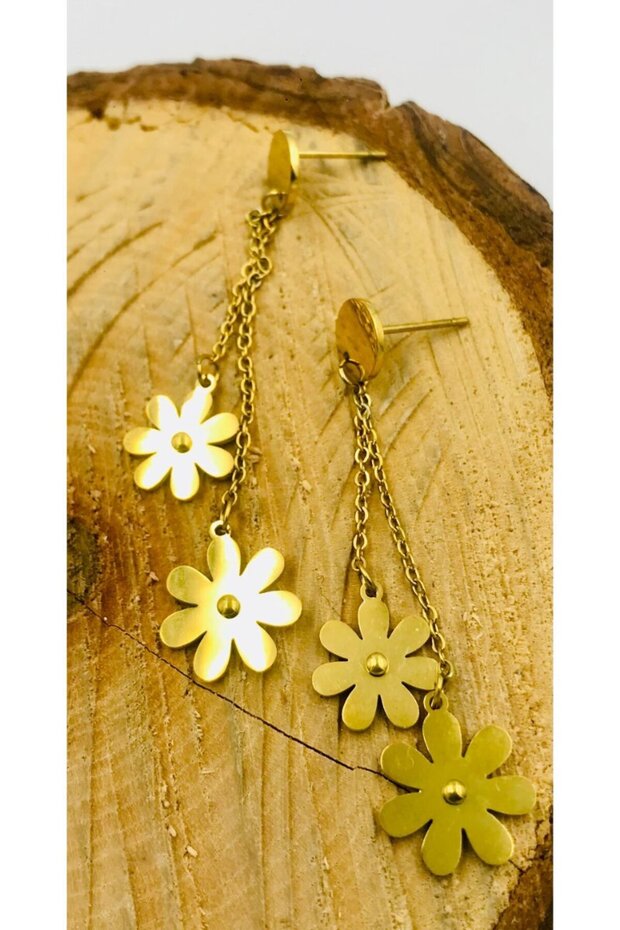 Gold Color Figured Steel Earrings