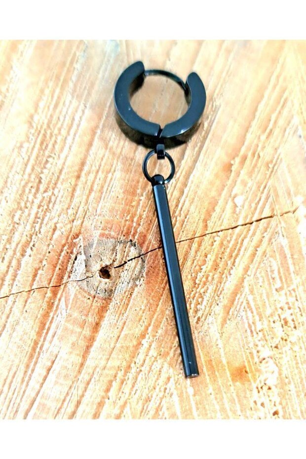 Unisex Black Earrings with Steel Tube Rods 2 Pieces