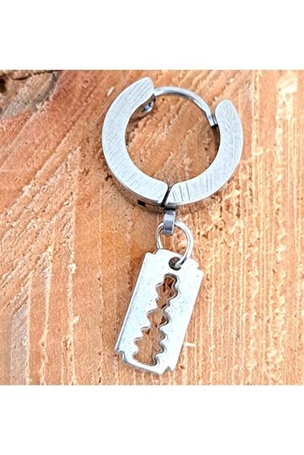 Steel Silver Color Razor Figured Unisex Earrings