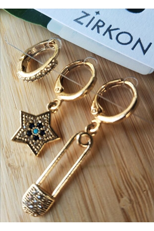 Gold Color Luxury Showy Figured Triple Earrings