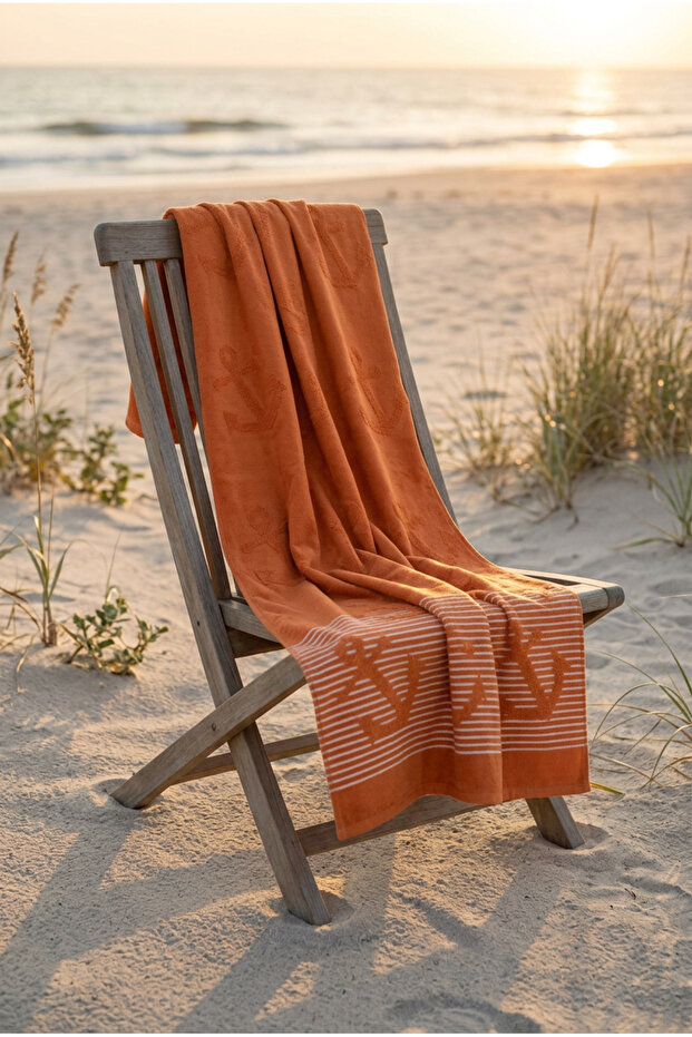 Cotton Collection Bukle Beach Towel Anchor Orange