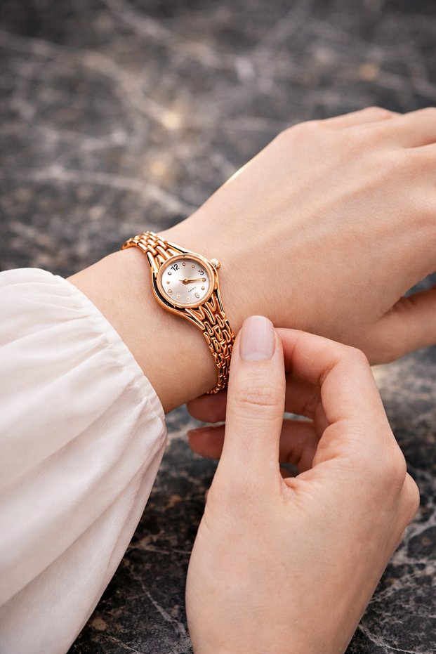Rose Gold Color Minimal Women's Wristwatch + Watch Box