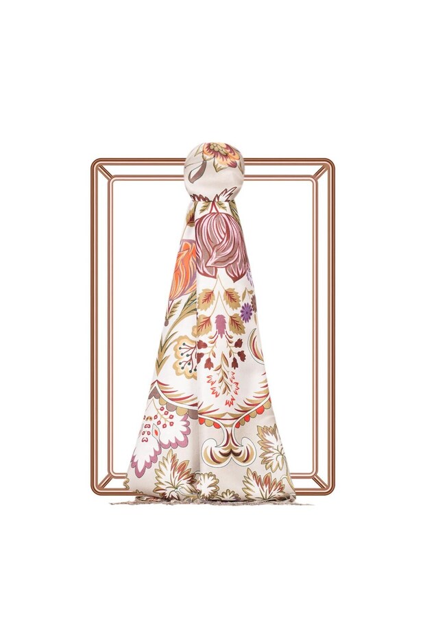 Patterned Silk Shawl - Crown Leaf Pattern - Stone