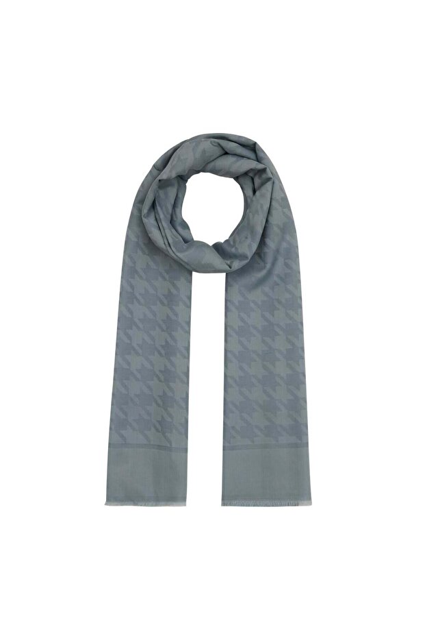 Houndstooth Patterned Cotton Silk Shawl - Ice Blue