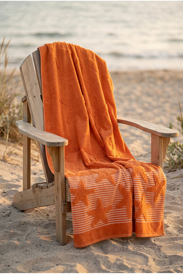 Yıldız Orange Cotton Collection Bukle Beach Towel