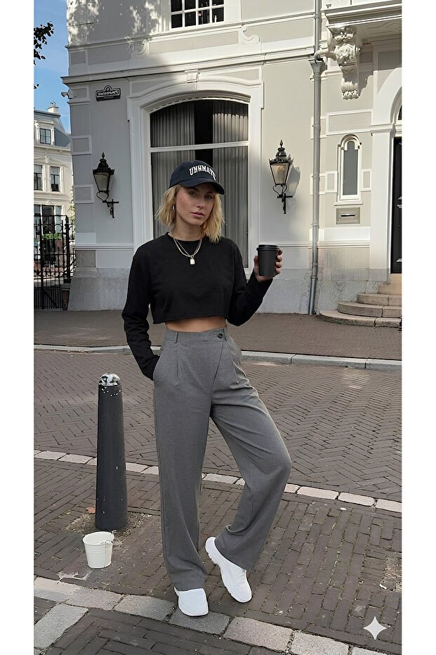 Women's Cross Buttoned High Waist Pleated Cross Palazzo Trousers