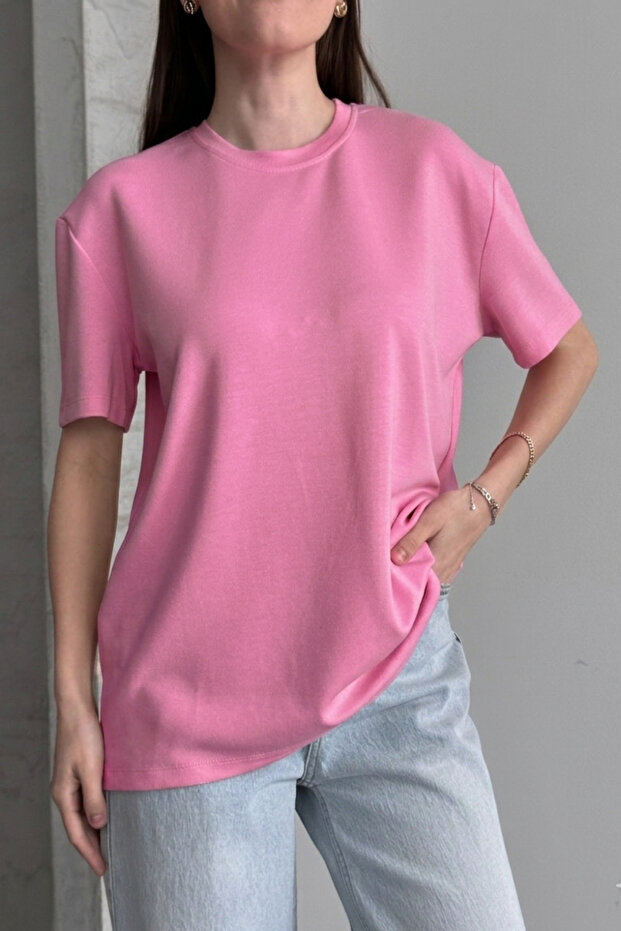 Women's Modal Crew Neck Basic Half Sleeve T-Shirt 1211 Pink
