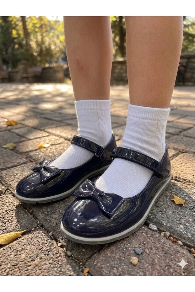 Patent Leather Velcro Thin Sole Ribbon Girls' Daily School Shoes