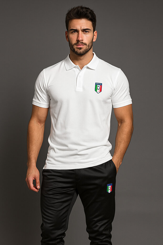 Men's Italian Printed 2-Piece Polo Collar Scuba Tracksuit Set