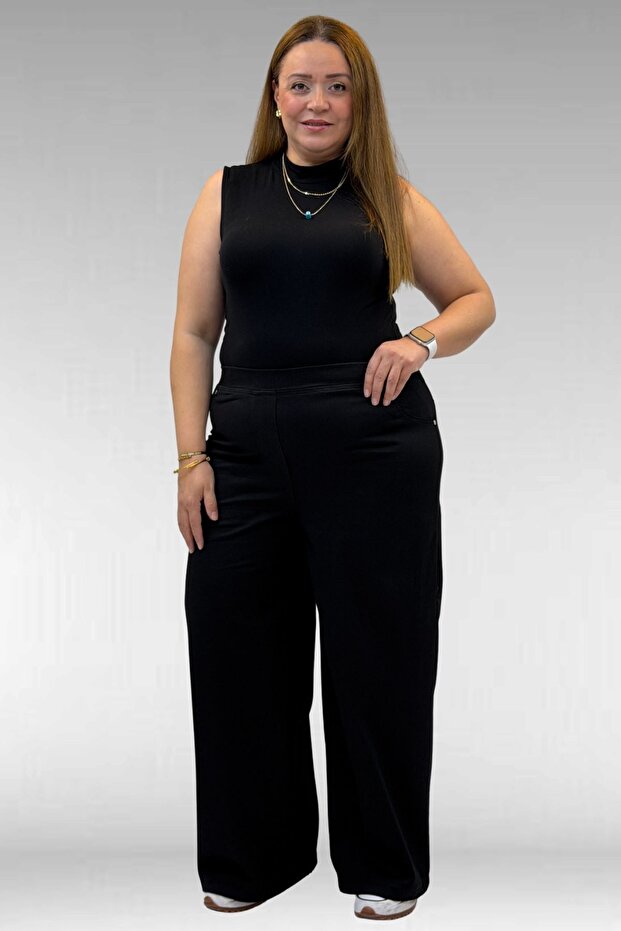 9182-9 Large Size Loose-Fit Jeans with Elastic Waist - Black