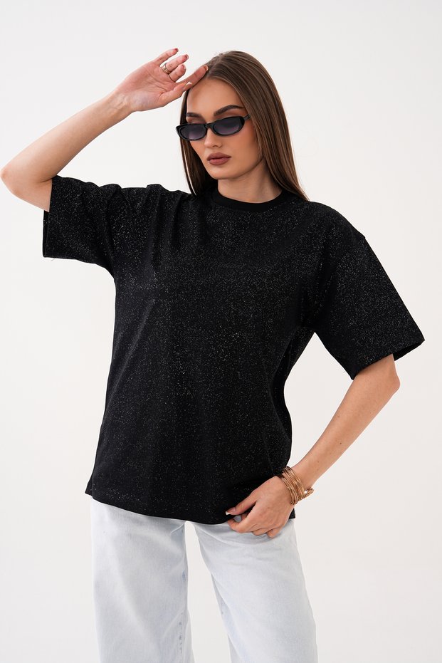 Women's Glittery Shiny Oversized Premium Cotton Pack Heavy Fabric T-Shirt